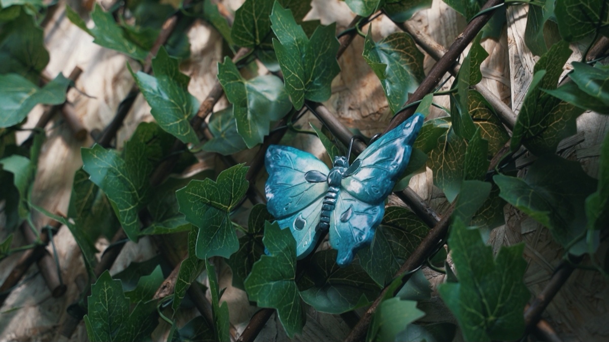 Décoration papillon sur mur végétal